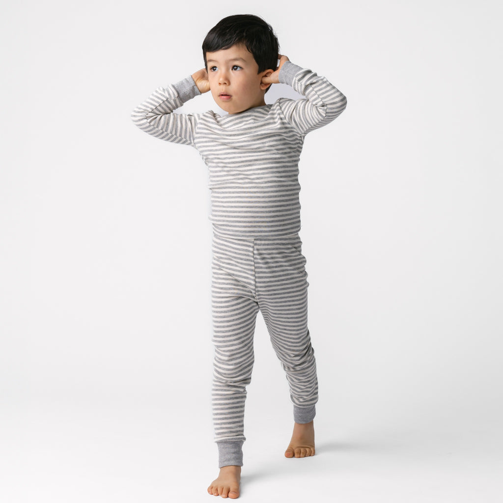 Dreamy Long Sleeve Pajama Set - Pajamas - Heather Grey Stripe - 4 - mini mioche
