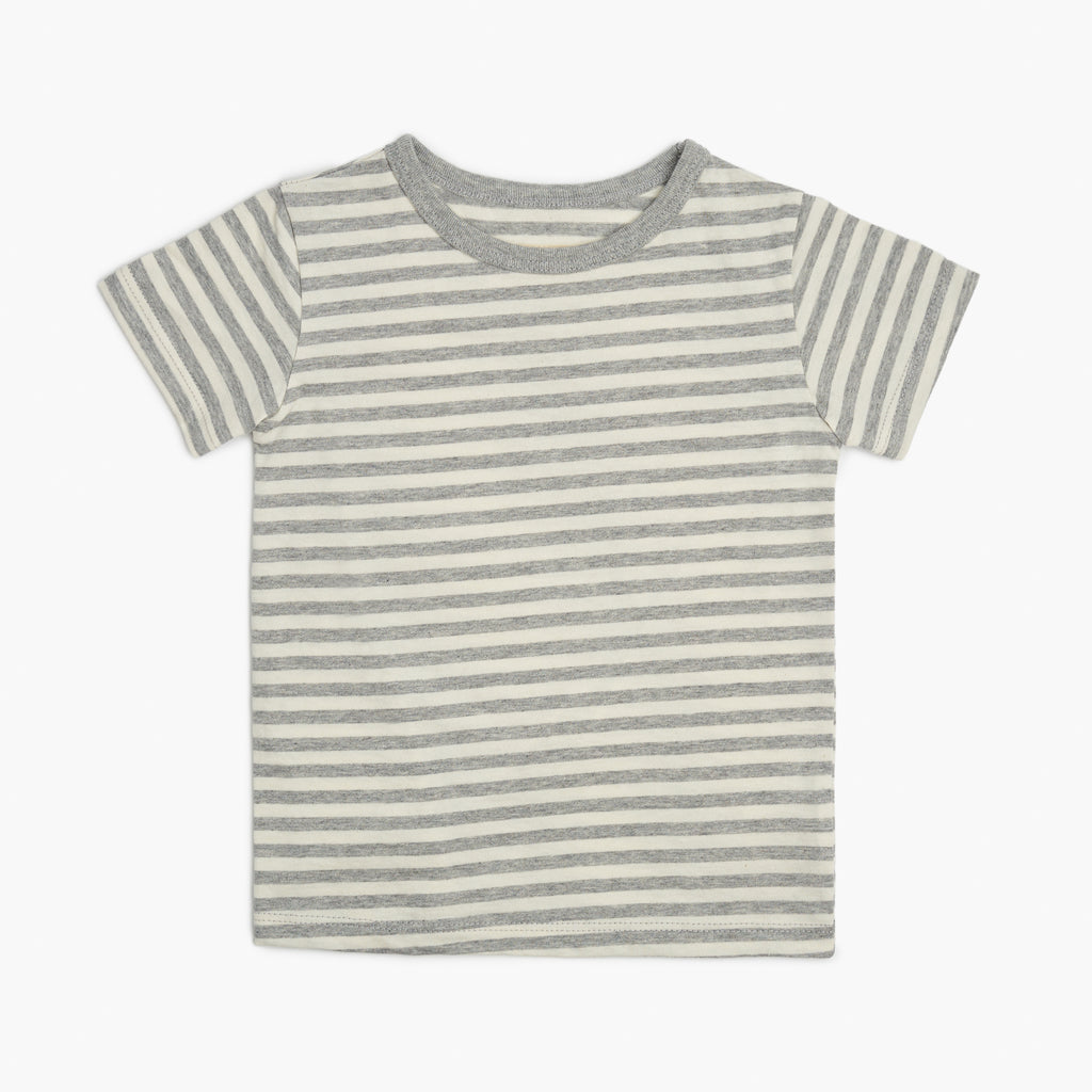 Short Sleeve Tee - Short Sleeve Tees - Heather Grey Stripe - 3-6 months - mini mioche