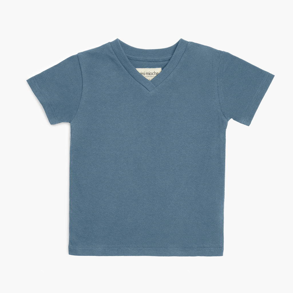 V-Neck Tee - Short Sleeve Tees - River - 6-12 months - mini mioche