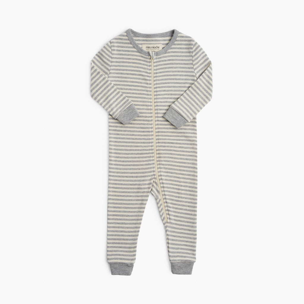 Dreamy Long Sleeve Sleeper - Pajamas - Heather Grey Stripe - 0-3 months - mini mioche