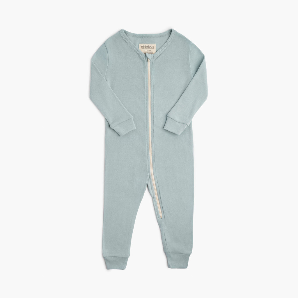 Long Sleeve Ribby Sleeper - Pajamas - Sky - 0-3 - mini mioche