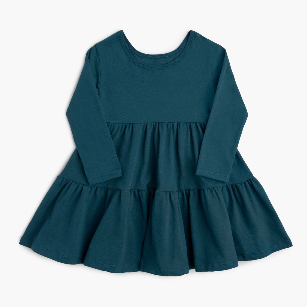 Long Sleeve Tiered Dress - Dresses - Teal - 12-18 - mini mioche