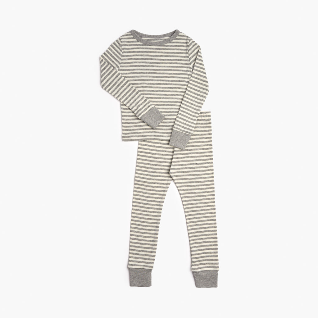 2-piece Pajama Set - Pajamas - Heather Grey Stripe - 4 - mini mioche