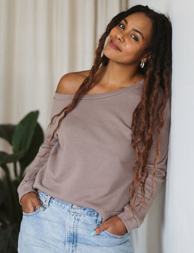 The Women's One Shoulder Sweatshirt - Adult Sweatshirts - Taupe - XS - mini mioche